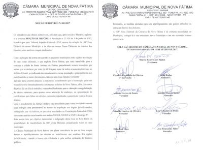 Vereadores de Nova Fátima registram Moção de Repúdio à Resolução do TSE acerca da Extinção da 108º Zona Eleitoral
